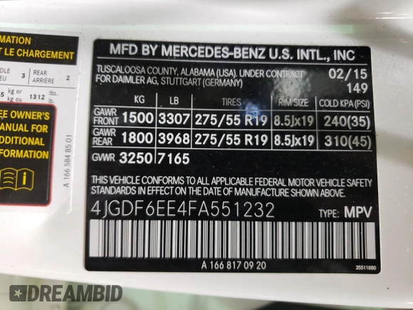 2015 Mercedes-Benz GL-Class GL 450 with VIN 4JGDF6EE4FA551232, listed as a Copart auction lot 63208413 with 64,852 mi miles. Bid and sale history available at carsss.com. Image 15.
