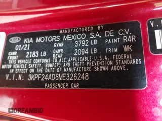 2021 Kia Forte LXS z VIN 3KPF24AD6ME326248, wystawiony jako IAAI lot #41760681 z przebiegiem 83 716 mil mil oraz . Historia ofert i sprzedaży dostępna na DreamBid. Obrazek 9.