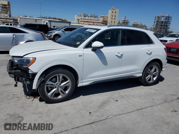 2020 Audi Q3 S line Premium with VIN WA1DECF36L1016976, listed as a Copart auction lot 49658255 with 15,404 mi miles and Salvage Title. Bid and sale history available at carsss.com. Image 1.