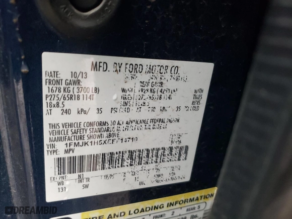 2014 Ford Expedition EL XLT with VIN 1FMJK1H5XEEF14710, listed as a Copart auction lot 46679775 with 152,301 mi miles and Salvage Title. Bid and sale history available at carsss.com. Image 13.