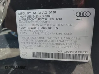 2016 Audi Q5 Premium Plus with VIN WA1L2AFP3GA132833, listed as a IAAI auction lot 41628065 with 139,877 mi miles. Bid and sale history available at carsss.com. Image 9.