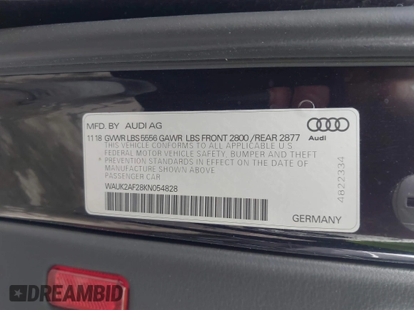 2019 Audi A6 Premium with VIN WAUK2AF28KN054828, listed as a IAAI auction lot 41840446 with 128,759 mi miles. Bid and sale history available at carsss.com. Image 9.
