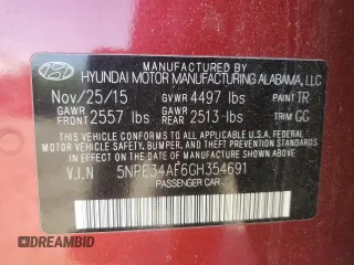 2016 Hyundai Sonata Sport with VIN 5NPE34AF6GH354691, listed as a Copart auction lot 52252505 with 98,793 mi miles and Salvage Title. Bid and sale history available at DreamBid. Image 14.