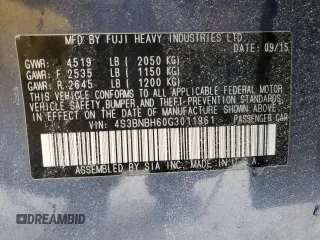 2016 Subaru Legacy с VIN 4S3BNBH60G3011961, выставлен на аукционе Copart как лот 41707875 с пробегом 52 655 миль миль и Списание • Salvage title. История ставок и продаж доступна на DreamBid. Изображение 13.