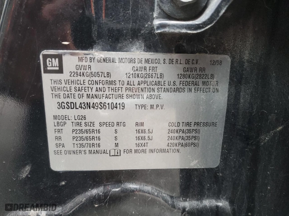 2009 Saturn VUE XE with VIN 3GSDL43N49S610419, listed as a Copart auction lot 82816824 with 198,559 mi miles and Salvage Title. Bid and sale history available at carsss.com. Image 15.