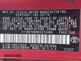 2019 Toyota Camry XSE with VIN 4T1B61HK0KU233466, listed as a IAAI auction lot 41035953 with 122,384 mi miles. Bid and sale history available at carsss.com. Image 9.