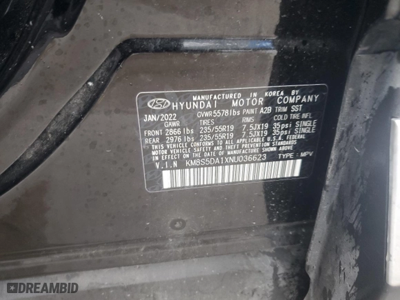 2022 Hyundai Santa Fe Hybrid Limited with VIN KM8S5DA1XNU036623, listed as a Copart auction lot 77620924 with 28,694 mi miles and Salvage Title. Bid and sale history available at carsss.com. Image 14.
