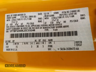2020 Ford F-250 XL z VIN 1FTBF2A68LEC33248, wystawiony jako Copart lot #62225295 z przebiegiem 37 398 mil mil oraz Szkoda całkowita • Salvage title. Historia ofert i sprzedaży dostępna na DreamBid. Obrazek 12.