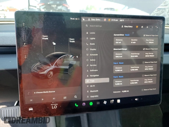 2025 Tesla Model 3 Long Range with VIN 5YJ3E1EB0SF902974, listed as a Copart auction lot 59728245 with 6,398 mi miles and Salvage title. Bid and sale history available at DreamBid. Image 9.