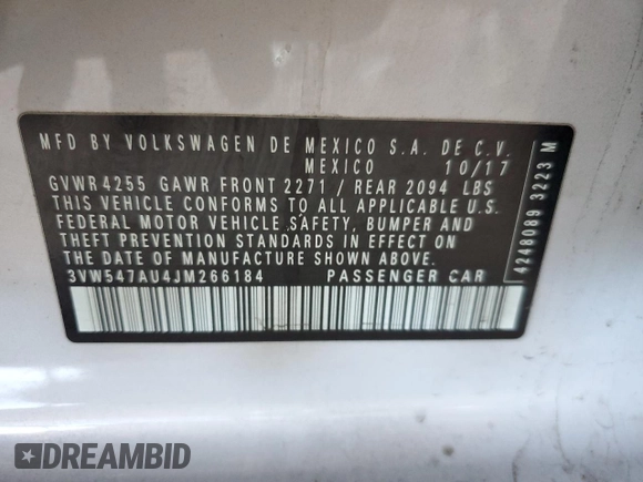2018 Volkswagen GTI S z VIN 3VW547AU4JM266184, wystawiony jako Copart lot #57341305 z przebiegiem 156 773 mil mil oraz Szkoda całkowita • Salvage title. Historia ofert i sprzedaży dostępna na DreamBid. Obrazek 13.