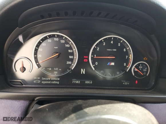 2015 BMW M5 with VIN WBSFV9C5XFD595148, listed as a Copart auction lot 46157335 with 77,582 mi miles and Salvage Title. Bid and sale history available at carsss.com. Image 9.