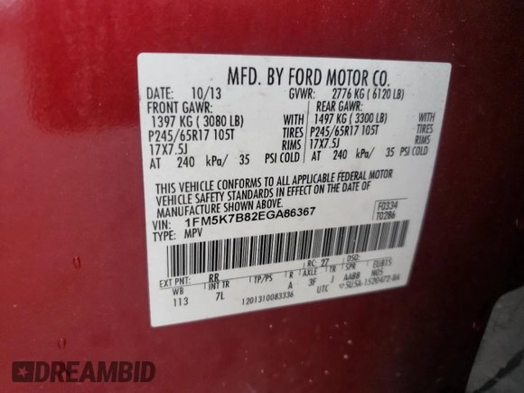 2014 Ford Explorer с VIN 1FM5K7B82EGA86367, выставлен на аукционе Copart как лот 56348005 с пробегом 141 181 миль миль и Списание • Salvage title. История ставок и продаж доступна на DreamBid. Изображение 13.