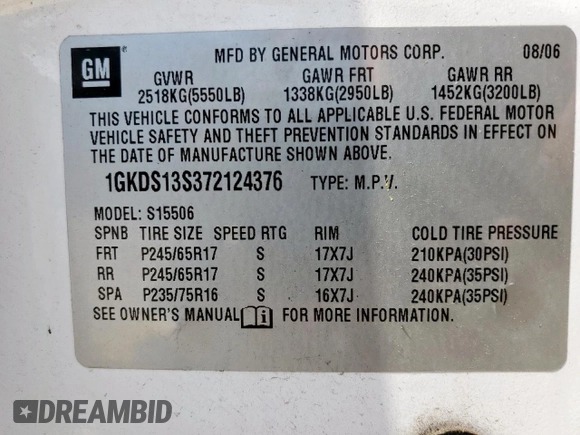 2007 GMC Envoy SLE with VIN 1GKDS13S372124376, listed as a Copart auction lot 50885725 with 163,488 mi miles and Salvage Title. Bid and sale history available at carsss.com. Image 13.