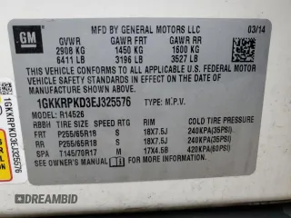 2014 GMC Acadia SLE with VIN 1GKKRPKD3EJ325576, listed as a Copart auction lot 49779295 with 246,378 mi miles and Salvage Title. Bid and sale history available at carsss.com. Image 13.