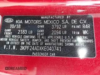 2019 Kia Forte LXS with VIN 3KPF24ADXKE040741, listed as a IAAI auction lot 41525717 with 59,962 mi miles. Bid and sale history available at carsss.com. Image 9.