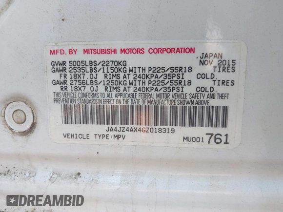 2016 Mitsubishi Outlander GT с VIN JA4JZ4AX4GZ018319, выставлен на аукционе IAAI как лот 42701251 с пробегом 135 936 миль миль и . История ставок и продаж доступна на DreamBid. Изображение 9.