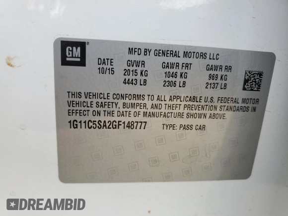 2016 Chevrolet Malibu Limited LT with VIN 1G11C5SA2GF148777, listed as a Copart auction lot 54476955 with 148,183 mi miles and Non Repairable. Bid and sale history available at carsss.com. Image 12.