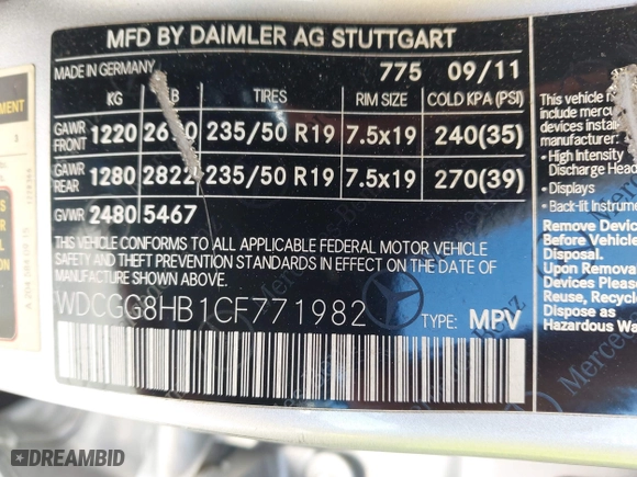 2012 Mercedes-Benz GLK-Class GLK 350 with VIN WDCGG8HB1CF771982, listed as a IAAI auction lot 41958903 with 136,465 mi miles. Bid and sale history available at carsss.com. Image 9.