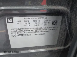 2013 Buick LaCrosse with VIN 1G4GA5E31DF219513, listed as a IAAI auction lot 42481271 with 97,807 mi miles and . Bid and sale history available at DreamBid. Image 9.