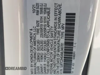 2021 Acura RDX Technology with VIN 5J8TC2H5XML046781, listed as a Copart auction lot 52187775 with 58,995 mi miles and Salvage title. Bid and sale history available at DreamBid. Image 13.