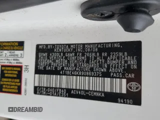 2009 Toyota Camry with VIN 4T1BE46K89U869375, listed as a Copart auction lot 54914365 with 117,478 mi miles and Salvage Title. Bid and sale history available at carsss.com. Image 13.