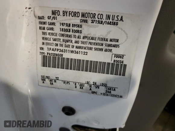 2001 Ford Focus SE with VIN 1FAFP36311W361122, listed as a Copart auction lot 81528684 with 140,431 mi miles and Salvage Title. Bid and sale history available at carsss.com. Image 13.
