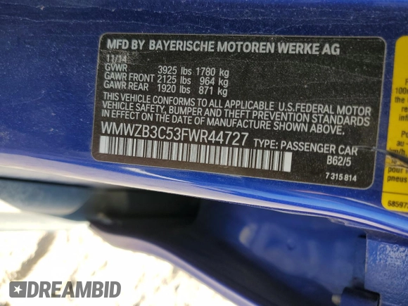 2015 MINI Countryman with VIN WMWZB3C53FWR44727, listed as a Copart auction lot 49456945 with 89,381 mi miles and Salvage Title. Bid and sale history available at DreamBid. Image 16.