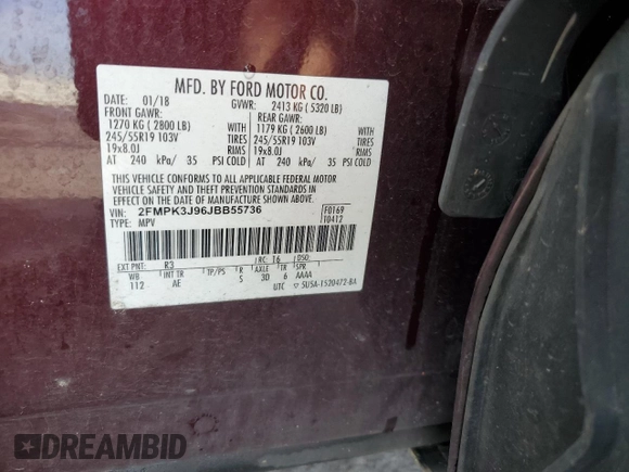 2018 Ford Edge SEL with VIN 2FMPK3J96JBB55736, listed as a Copart auction lot 50248395 with 83,743 mi miles and Salvage Title. Bid and sale history available at carsss.com. Image 13.