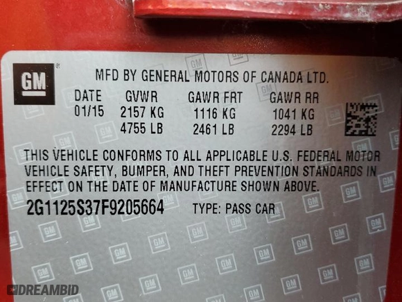 2015 Chevrolet Impala LT with VIN 2G1125S37F9205664, listed as a Copart auction lot 84907194 with 130,561 mi miles and Non Repairable. Bid and sale history available at carsss.com. Image 12.