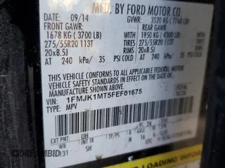 2015 Ford Expedition Max Platinum with VIN 1FMJK1MT5FEF01675, listed as a Copart auction lot 43652355 with 159,697 mi miles and Salvage title. Bid and sale history available at DreamBid. Image 15.