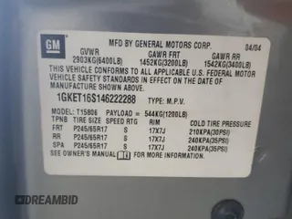 2004 GMC Envoy SLT with VIN 1GKET16S146222288, listed as a Copart auction lot 49316405 with 210,424 mi miles and Salvage Title. Bid and sale history available at DreamBid. Image 13.
