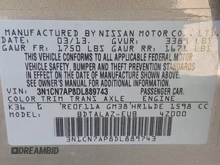2013 Nissan Versa SV with VIN 3N1CN7AP8DL889743, listed as a IAAI auction lot 42489488 with 147,581 mi miles and . Bid and sale history available at DreamBid. Image 9.