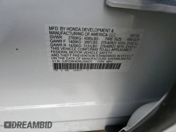 2024 Acura MDX Type S w/Advance Package with VIN 5J8YD8H82RL004631, listed as a Copart auction lot 79460654 with 9,901 mi miles and Salvage Title. Bid and sale history available at carsss.com. Image 15.