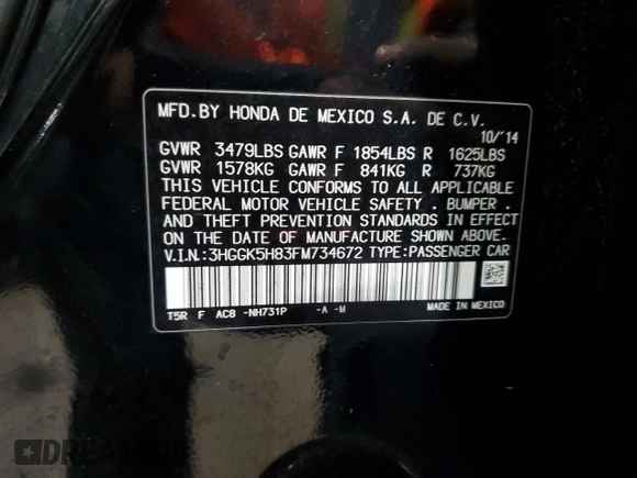 2015 Honda Fit EX-L with VIN 3HGGK5H83FM734672, listed as a Copart auction lot 50918505 with 64,045 mi miles and Salvage Title. Bid and sale history available at carsss.com. Image 15.