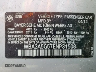 2014 BMW 3 Series 328i z VIN WBA3A5G57ENP31508, wystawiony jako Copart lot #56667405 z przebiegiem 90 611 mil mil oraz Szkoda całkowita • Salvage title. Historia ofert i sprzedaży dostępna na DreamBid. Obrazek 12.