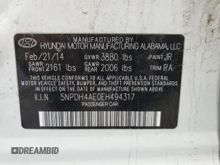 2014 Hyundai Elantra SE with VIN 5NPDH4AE0EH494317, listed as a Copart auction lot 56297895 with 87,835 mi miles and Salvage title. Bid and sale history available at DreamBid. Image 12.