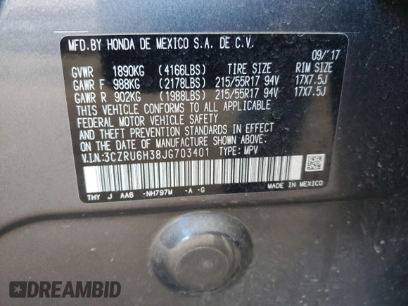 2018 Honda HR-V LX with VIN 3CZRU6H38JG703401, listed as a Copart auction lot 70567114 with 106,672 mi miles and Salvage Title. Bid and sale history available at carsss.com. Image 12.