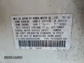 2005 Acura TSX with VIN JH4CL96805C035440, listed as a Copart auction lot 62578085 with 197,120 mi miles and Salvage title. Bid and sale history available at DreamBid. Image 12.