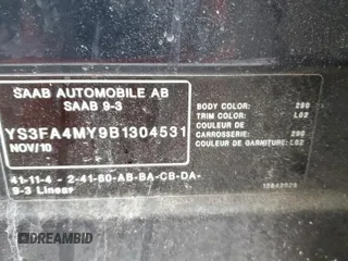2011 Saab 9-3 z VIN YS3FA4MY9B1304531, wystawiony jako Copart lot #42739855 z przebiegiem 190 530 mil mil oraz Czysty tytuł • Clean title. Historia ofert i sprzedaży dostępna na DreamBid. Obrazek 12.