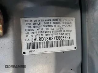 2000 Honda CR-V EX with VIN JHLRD1863YC006639, listed as a Copart auction lot 80442254 with 200,218 mi miles and Salvage Title. Bid and sale history available at carsss.com. Image 13.