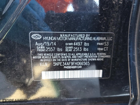 2015 Hyundai Sonata 2.4L Limited with VIN 5NPE34AF9FH066565, listed as a Copart auction lot 81133344 with 79,802 mi miles and Salvage Title. Bid and sale history available at carsss.com. Image 14.