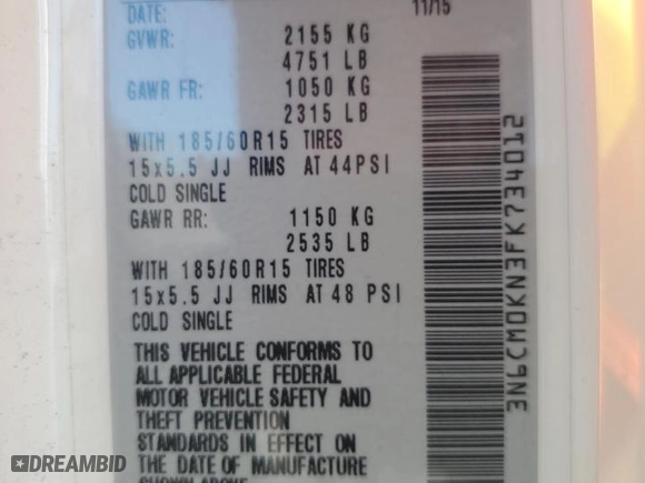 2015 Nissan NV200 S with VIN 3N6CM0KN3FK734012, listed as a Copart auction lot 46630865 with 68982 miles and Salvage Title. Bid and sale history available at carsss.com. Image 13.