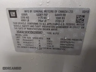 2013 GMC Terrain SLE with VIN 2GKALSEK3D6286087, listed as a IAAI auction lot 42042710 with 150,730 mi miles. Bid and sale history available at carsss.com. Image 9.
