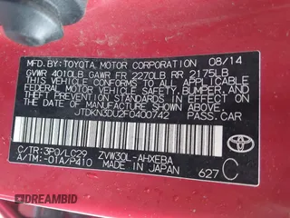 2015 Toyota Prius Four with VIN JTDKN3DU2F0400742, listed as a IAAI auction lot 42013489 with 208,579 mi miles. Bid and sale history available at carsss.com. Image 9.
