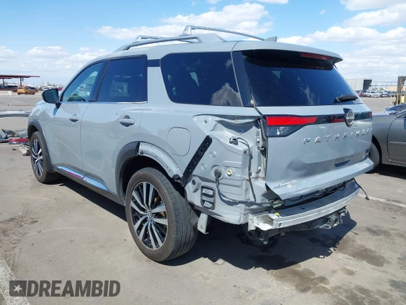 2023 Nissan Pathfinder Platinum with VIN 5N1DR3DH9PC248888, listed as a IAAI auction lot 41974684 with 52,609 mi miles and . Bid and sale history available at DreamBid. Image 6.