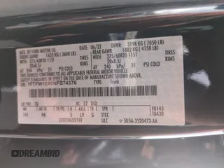 2022 Ford F-150 XL с VIN 1FTFW1E80NFB74376, выставлен на аукционе Copart как лот 54271845 с пробегом 16 253 миль миль и Списание • Salvage title. История ставок и продаж доступна на DreamBid. Изображение 13.