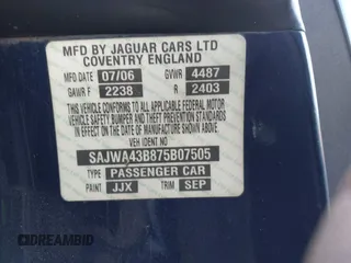 2007 Jaguar XK with VIN SAJWA43B875B07505, listed as a IAAI auction lot 41654226 with 183,098 mi miles. Bid and sale history available at carsss.com. Image 9.