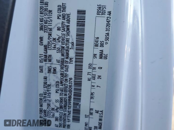 2011 Ford Econoline Cargo Commercial with VIN 1FTNE1EW6BDB06376, listed as a Copart auction lot 87075044 with 229,271 mi miles and Salvage Title. Bid and sale history available at DreamBid. Image 13.