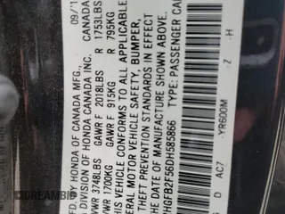 2013 Honda Civic LX z VIN 2HGFB2F56DH585866, wystawiony jako Copart lot #56435615 z przebiegiem 179 194 mil mil oraz Szkoda całkowita • Salvage title. Historia ofert i sprzedaży dostępna na DreamBid. Obrazek 13.