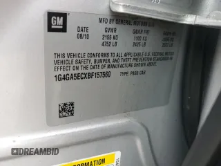 2011 Buick LaCrosse CX with VIN 1G4GA5ECXBF157560, listed as a Copart auction lot 46620205 with 0 mi miles and Salvage Title. Bid and sale history available at carsss.com. Image 12.